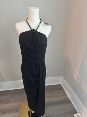 Ralph Lauren Black Midi Dress with Chain Halter NWT